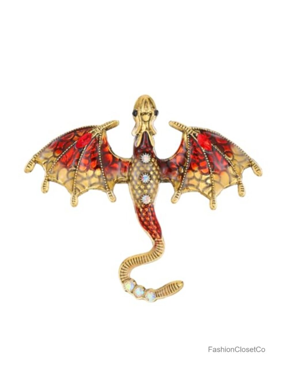 Enamel Dragon Brooch Pin Rhinestone Crystal Animal Jewelry Gift